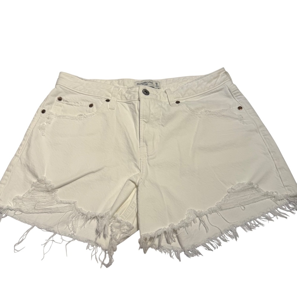 Abercrombie & Fitch Curve Love The Baggy Low Rise White Distressed Shorts 28 6